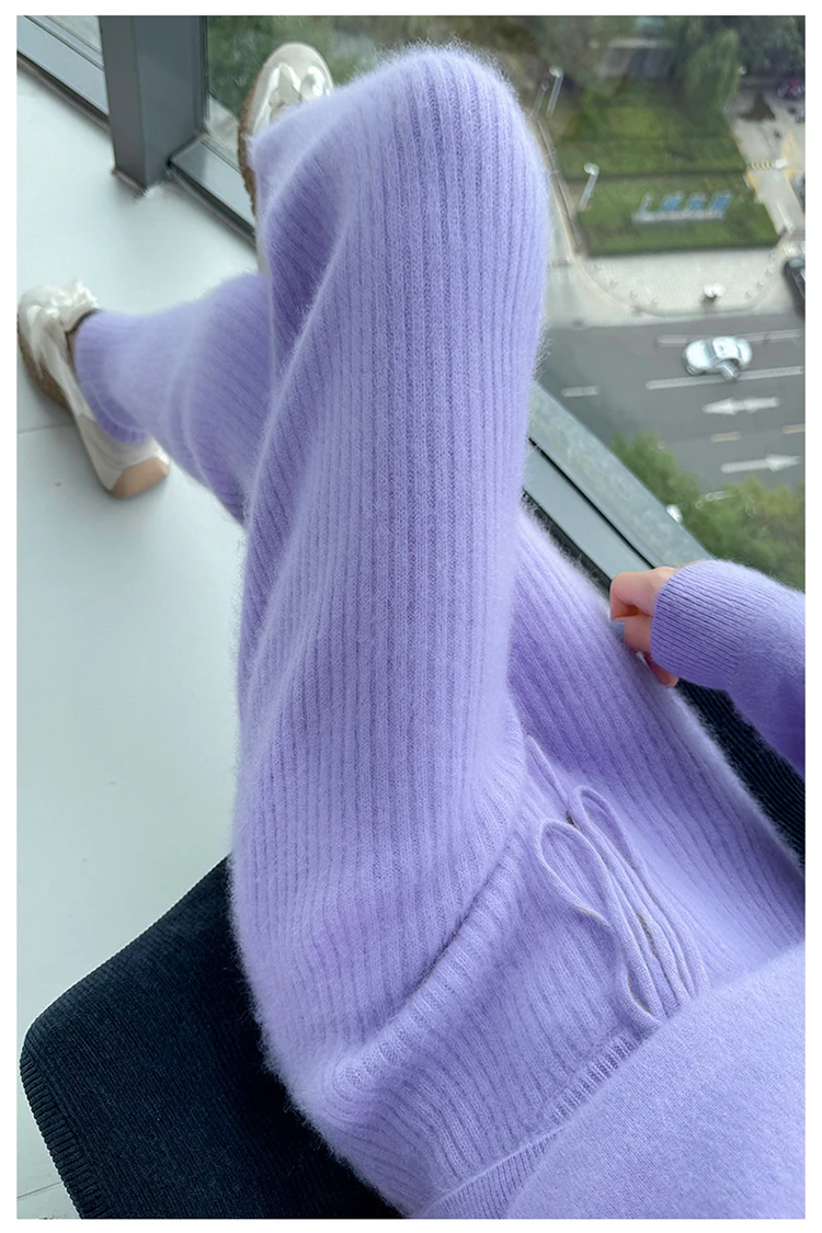 100% Mink Cashmere Knitted Feet Pants Women's Elastic Waist Slim Trousers Warm Joker Radish Pants 2025 Autumn New Thick Leggings