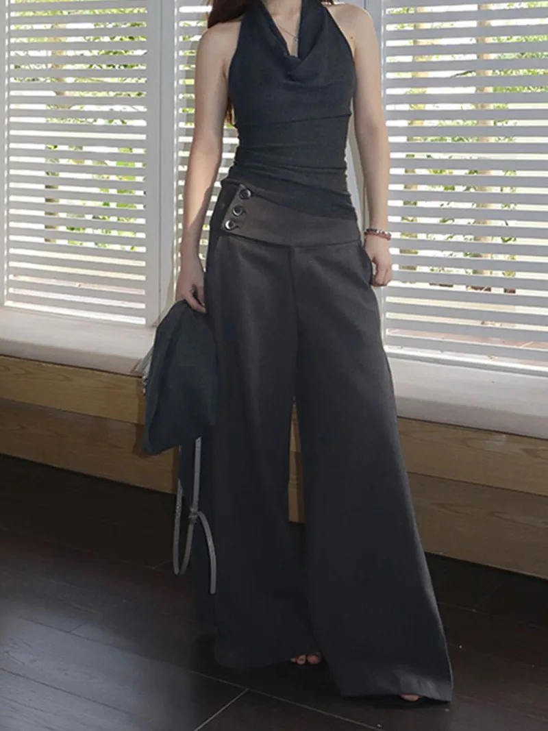 MEXZT Faux Woolen Wide Leg Pants Women Fashion Streetwear Bagyy Black Pants Winter Korean Low Waist Design Straight Trousers New