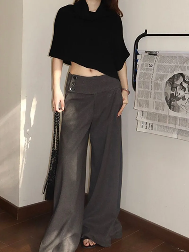MEXZT Faux Woolen Wide Leg Pants Women Fashion Streetwear Bagyy Black Pants Winter Korean Low Waist Design Straight Trousers New