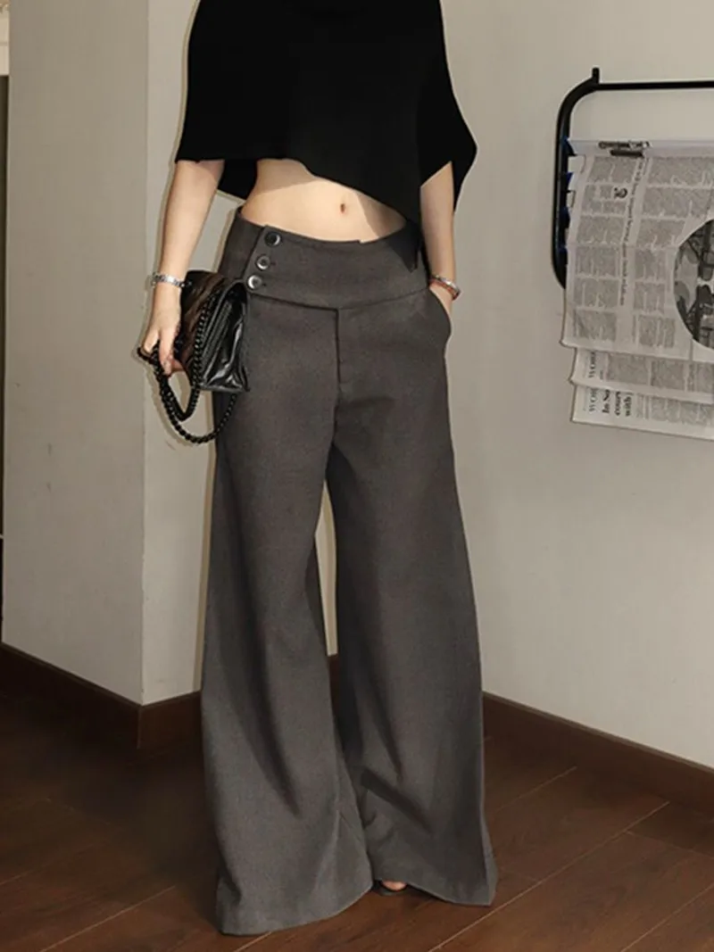 MEXZT Faux Woolen Wide Leg Pants Women Fashion Streetwear Bagyy Black Pants Winter Korean Low Waist Design Straight Trousers New