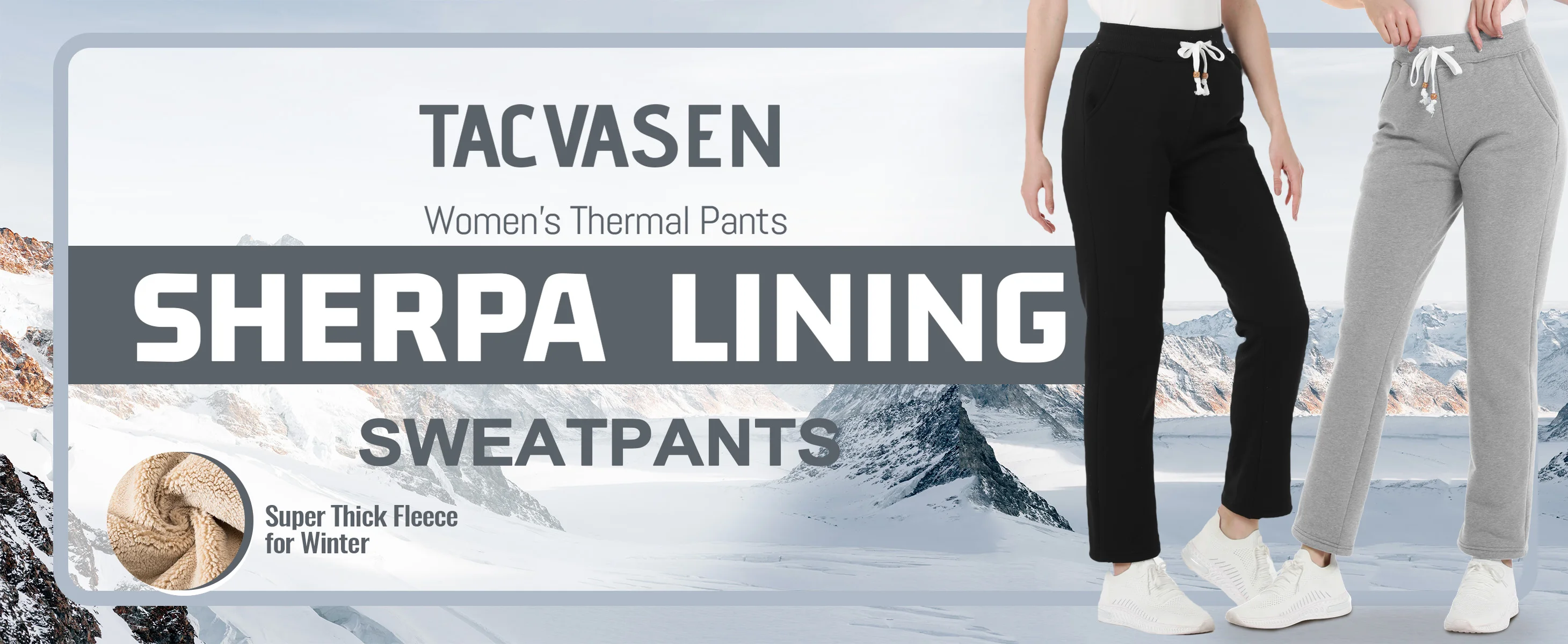 TACVASEN Sherpa Fleece Sweatpants Women's Thermal Warm Winter Trousers Elastic Waist Drawstring Yoga Gym Jogger Female Pants
