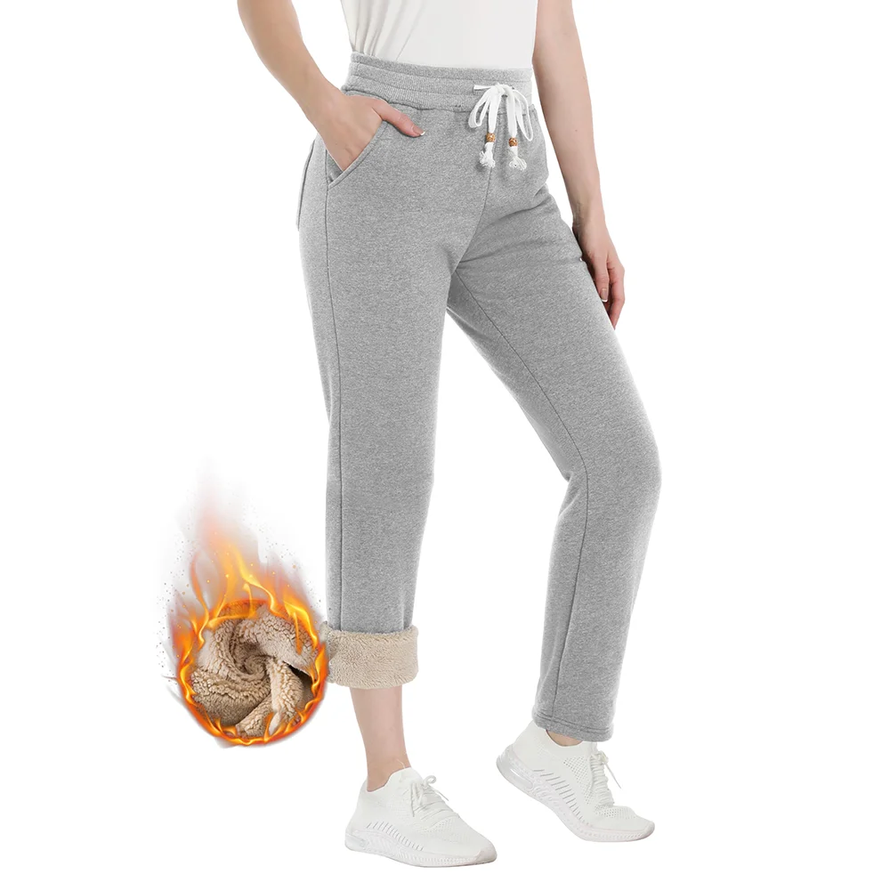 TACVASEN Sherpa Fleece Sweatpants Women's Thermal Warm Winter Trousers Elastic Waist Drawstring Yoga Gym Jogger Female Pants