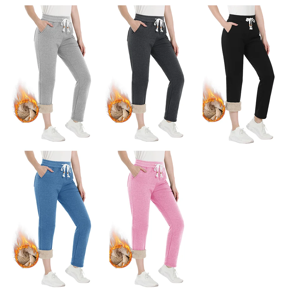 TACVASEN Sherpa Fleece Sweatpants Women's Thermal Warm Winter Trousers Elastic Waist Drawstring Yoga Gym Jogger Female Pants