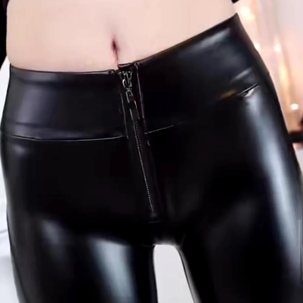 Women's Wet Look Club Stage Trousers PVC Shiny PU Leather Pencil Pants Sexy Ankle-Length Latex Ammonia Glossy Patent Leggings