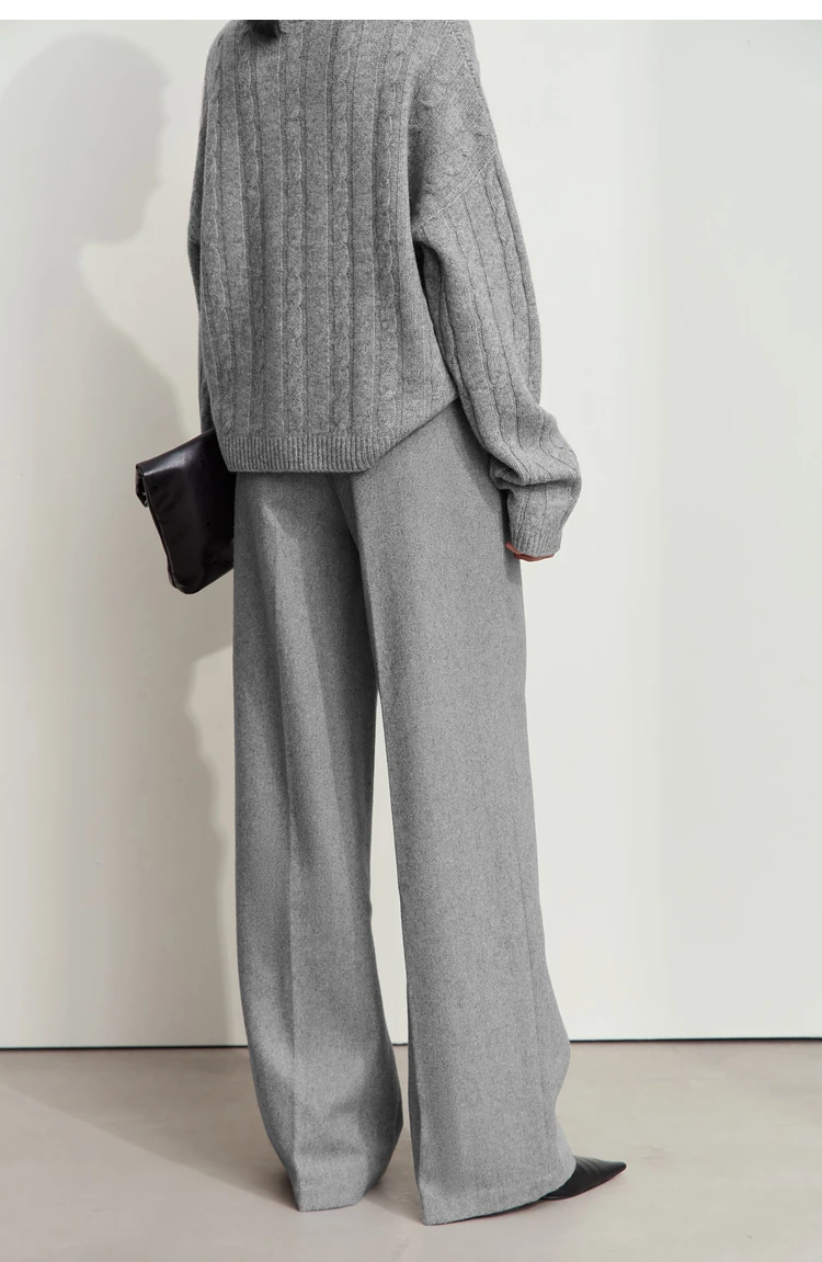 AMII Minimalist Women's Commuter Style Casual Pants 2024 Winter Female Classic High Waist Woolen Loose Wide-leg Pant 12424049