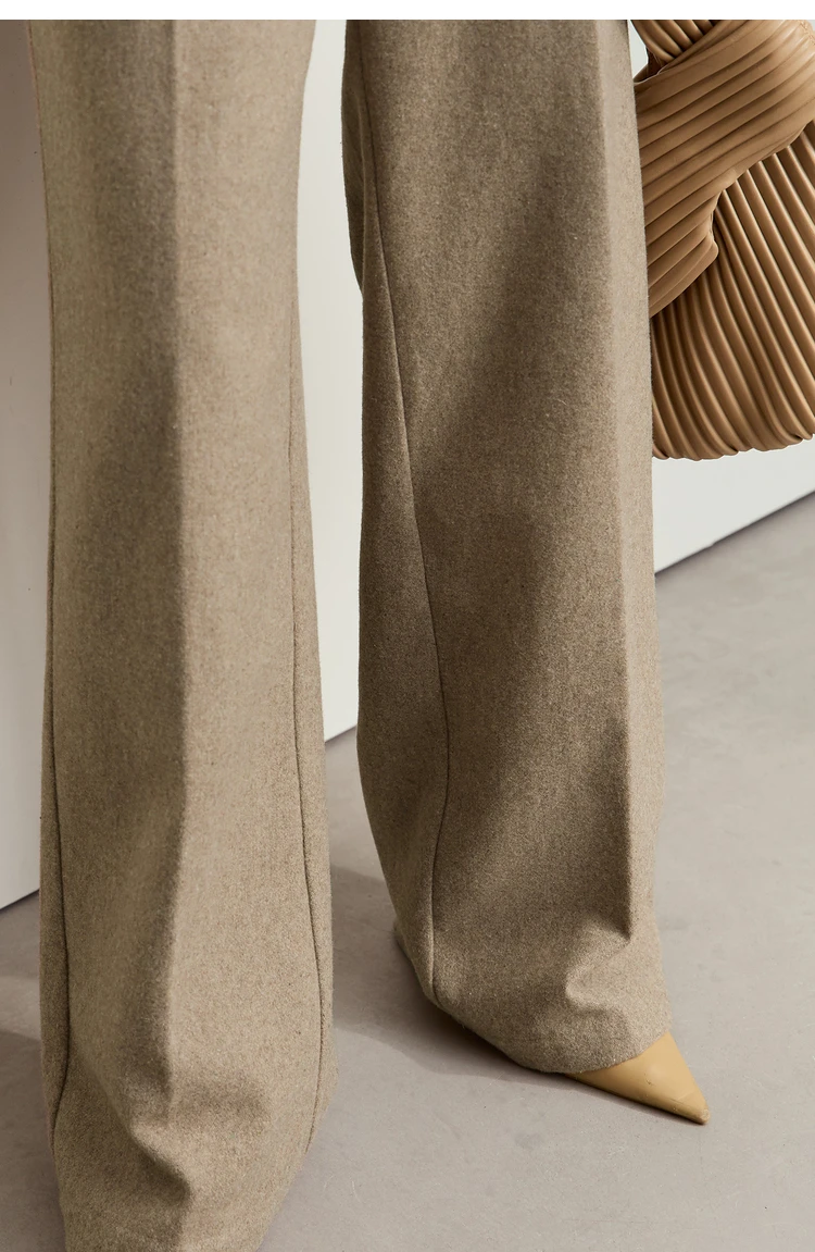 AMII Minimalist Women's Commuter Style Casual Pants 2024 Winter Female Classic High Waist Woolen Loose Wide-leg Pant 12424049