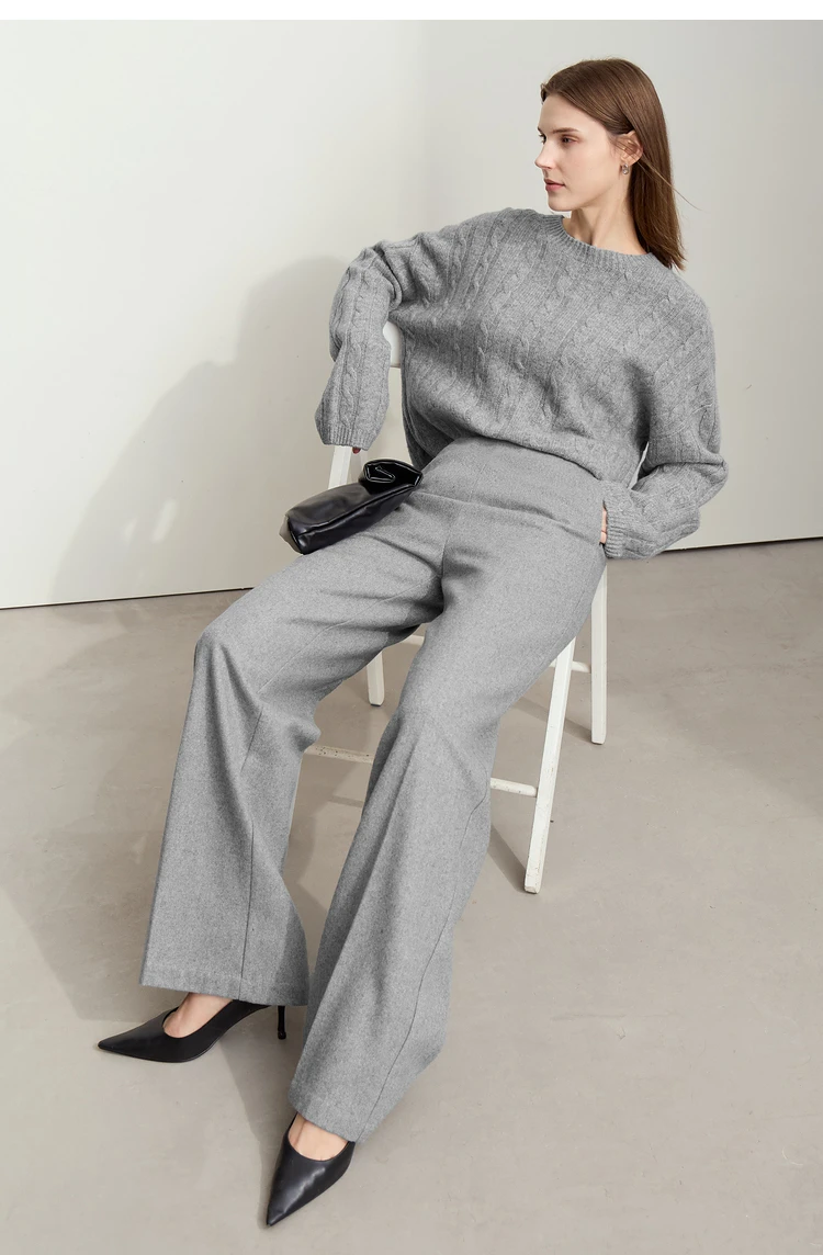 AMII Minimalist Women's Commuter Style Casual Pants 2024 Winter Female Classic High Waist Woolen Loose Wide-leg Pant 12424049