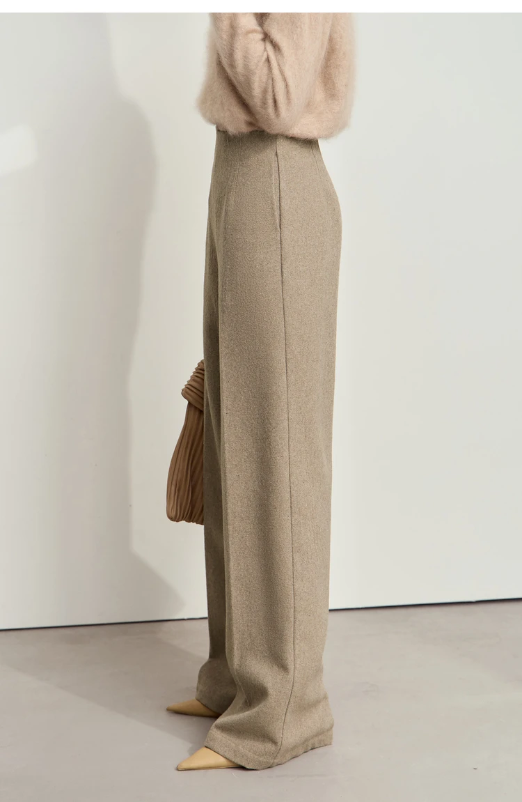 AMII Minimalist Women's Commuter Style Casual Pants 2024 Winter Female Classic High Waist Woolen Loose Wide-leg Pant 12424049