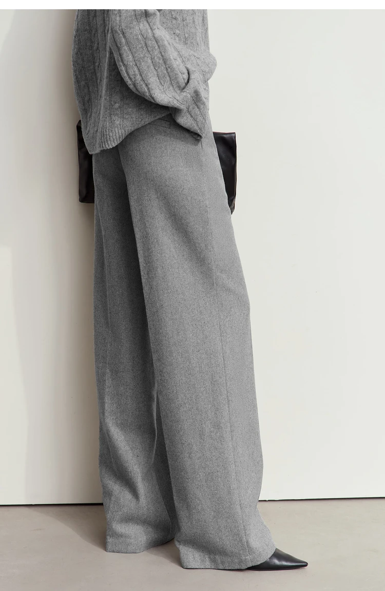 AMII Minimalist Women's Commuter Style Casual Pants 2024 Winter Female Classic High Waist Woolen Loose Wide-leg Pant 12424049