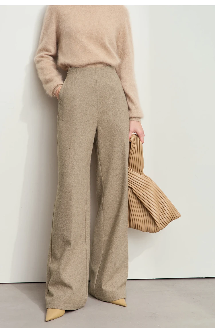 AMII Minimalist Women's Commuter Style Casual Pants 2024 Winter Female Classic High Waist Woolen Loose Wide-leg Pant 12424049