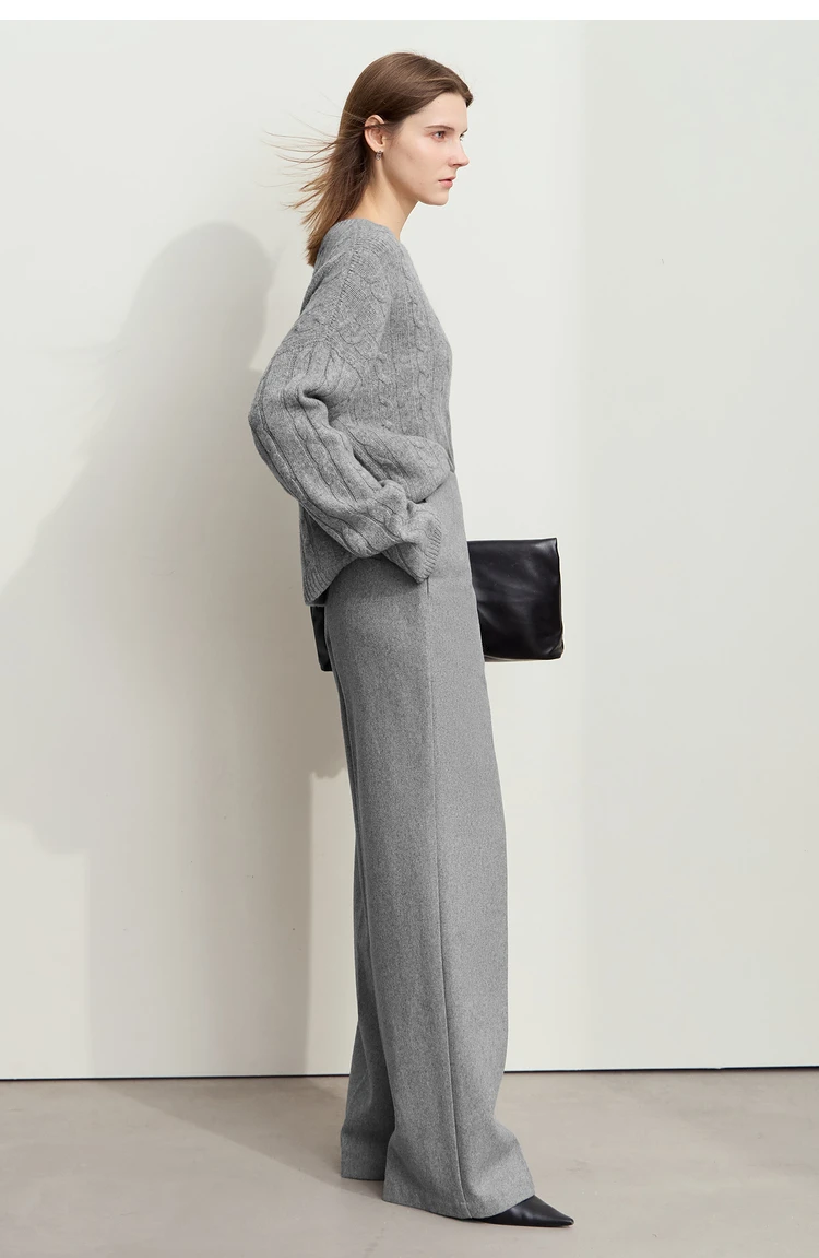 AMII Minimalist Women's Commuter Style Casual Pants 2024 Winter Female Classic High Waist Woolen Loose Wide-leg Pant 12424049