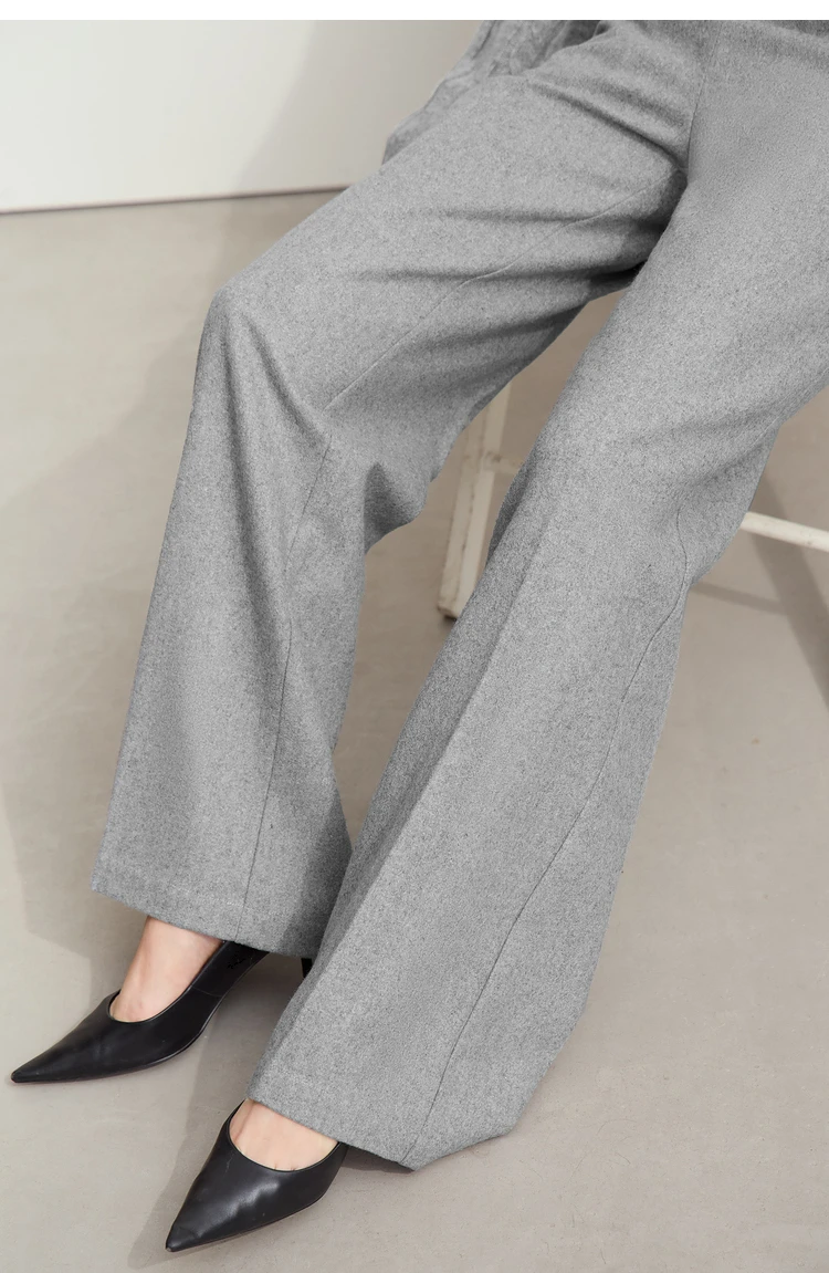 AMII Minimalist Women's Commuter Style Casual Pants 2024 Winter Female Classic High Waist Woolen Loose Wide-leg Pant 12424049