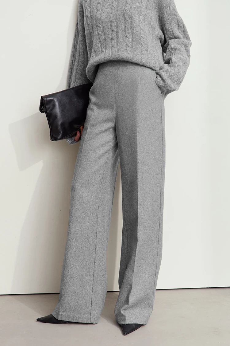 AMII Minimalist Women's Commuter Style Casual Pants 2024 Winter Female Classic High Waist Woolen Loose Wide-leg Pant 12424049