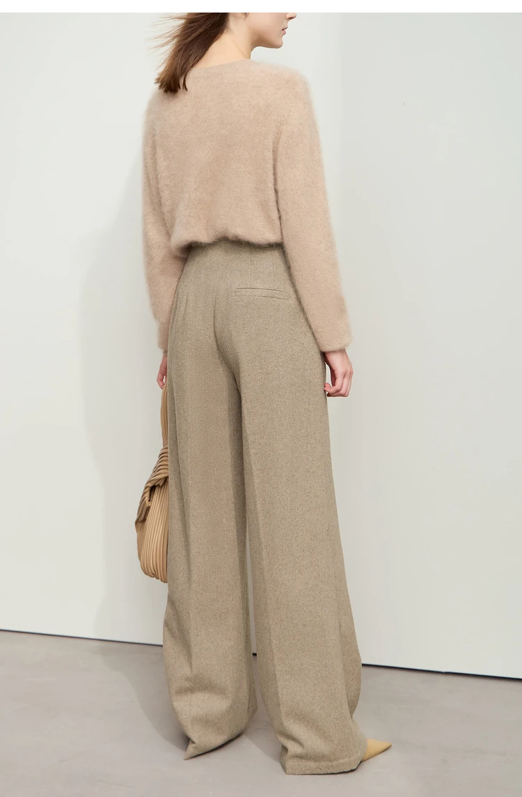 AMII Minimalist Women's Commuter Style Casual Pants 2024 Winter Female Classic High Waist Woolen Loose Wide-leg Pant 12424049