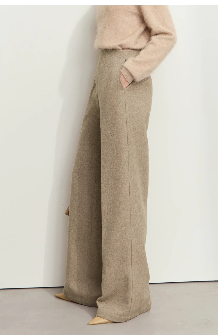 AMII Minimalist Women's Commuter Style Casual Pants 2024 Winter Female Classic High Waist Woolen Loose Wide-leg Pant 12424049