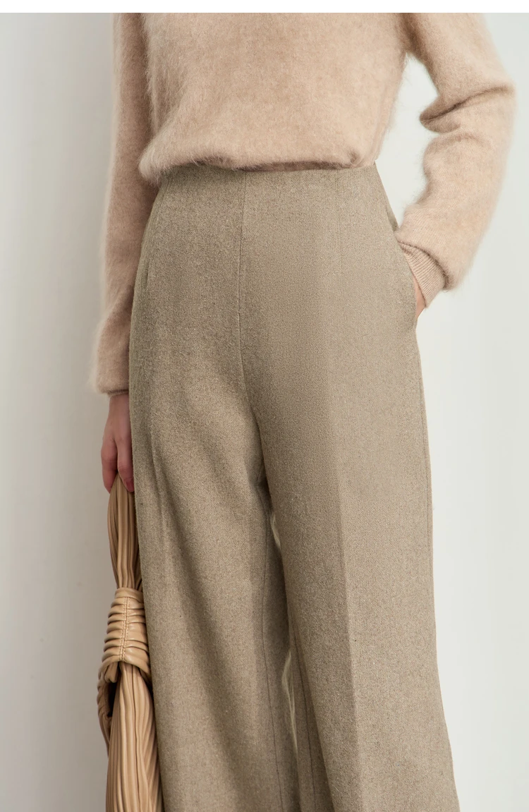 AMII Minimalist Women's Commuter Style Casual Pants 2024 Winter Female Classic High Waist Woolen Loose Wide-leg Pant 12424049