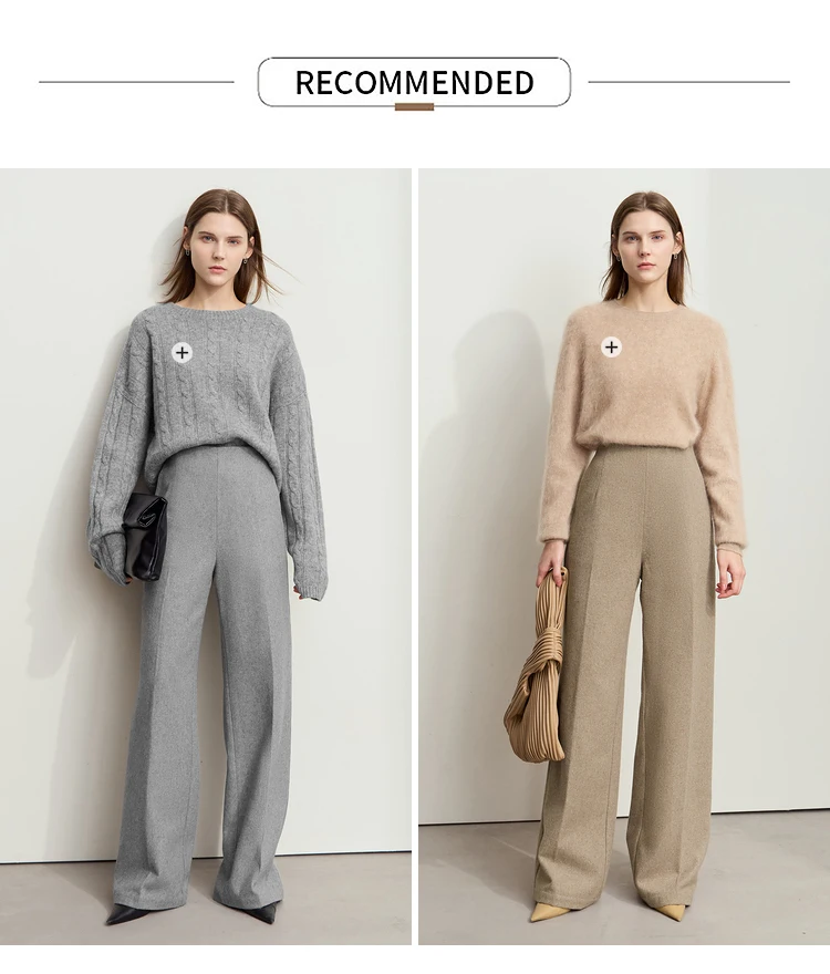 AMII Minimalist Women's Commuter Style Casual Pants 2024 Winter Female Classic High Waist Woolen Loose Wide-leg Pant 12424049