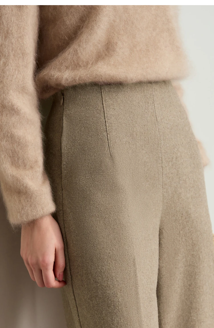 AMII Minimalist Women's Commuter Style Casual Pants 2024 Winter Female Classic High Waist Woolen Loose Wide-leg Pant 12424049