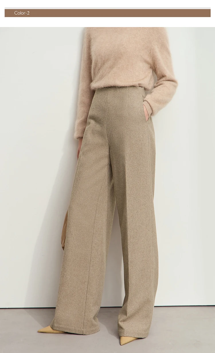 AMII Minimalist Women's Commuter Style Casual Pants 2024 Winter Female Classic High Waist Woolen Loose Wide-leg Pant 12424049