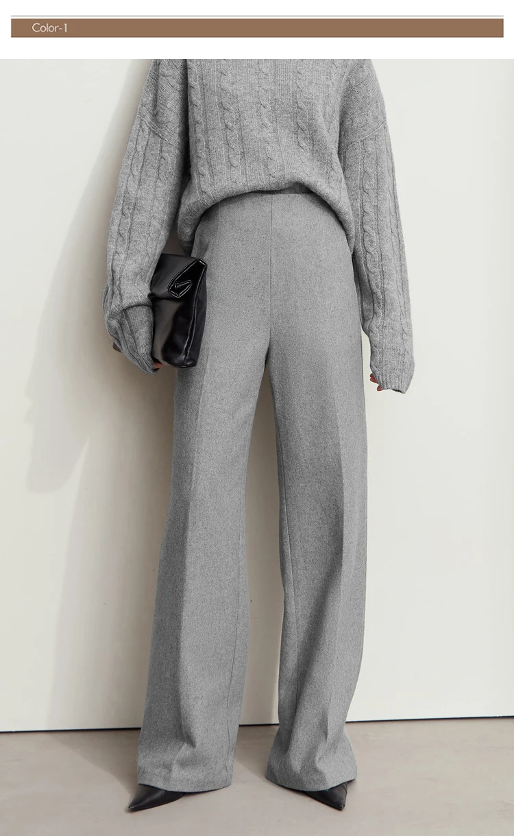 AMII Minimalist Women's Commuter Style Casual Pants 2024 Winter Female Classic High Waist Woolen Loose Wide-leg Pant 12424049
