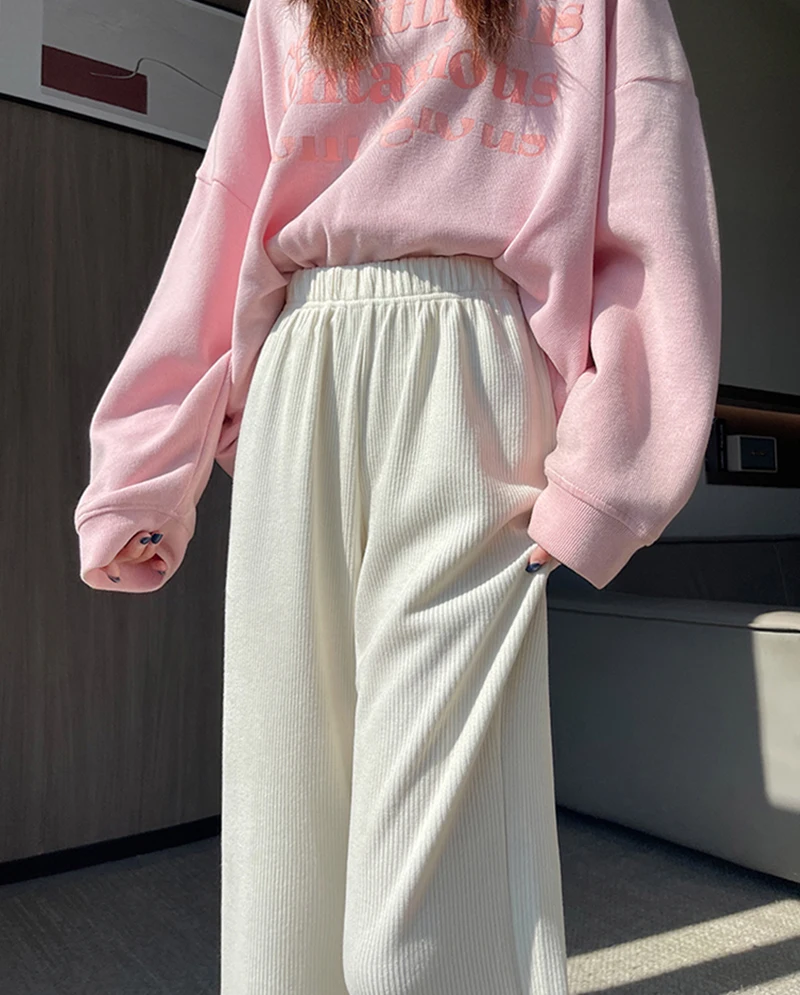 Harajuku Corduroy Flare Pants Women Japanese Cute Bow Lace Patchwork Pants Winter Streetwear Kawaii High Waist Casual Trousers