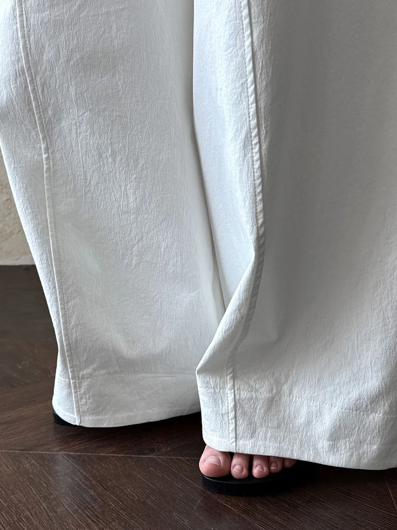 [LANMREM] American Style Vintage Wide Leg Pants For Women High Waist Solid Color Minimalism Casual Trousers 26Z1707
