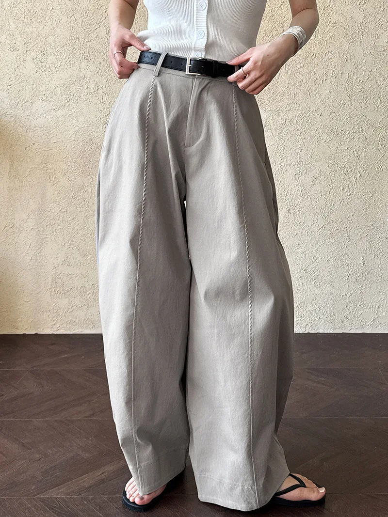 [LANMREM] American Style Vintage Wide Leg Pants For Women High Waist Solid Color Minimalism Casual Trousers 26Z1707