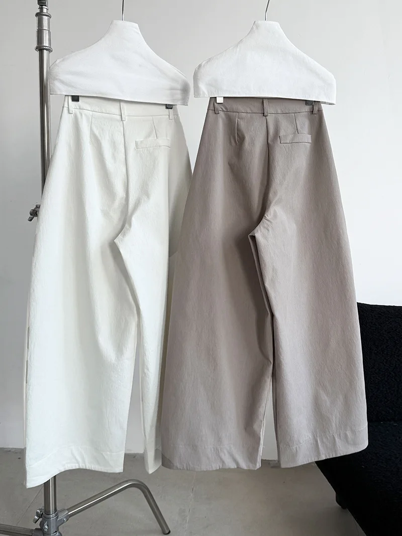 [LANMREM] American Style Vintage Wide Leg Pants For Women High Waist Solid Color Minimalism Casual Trousers 26Z1707