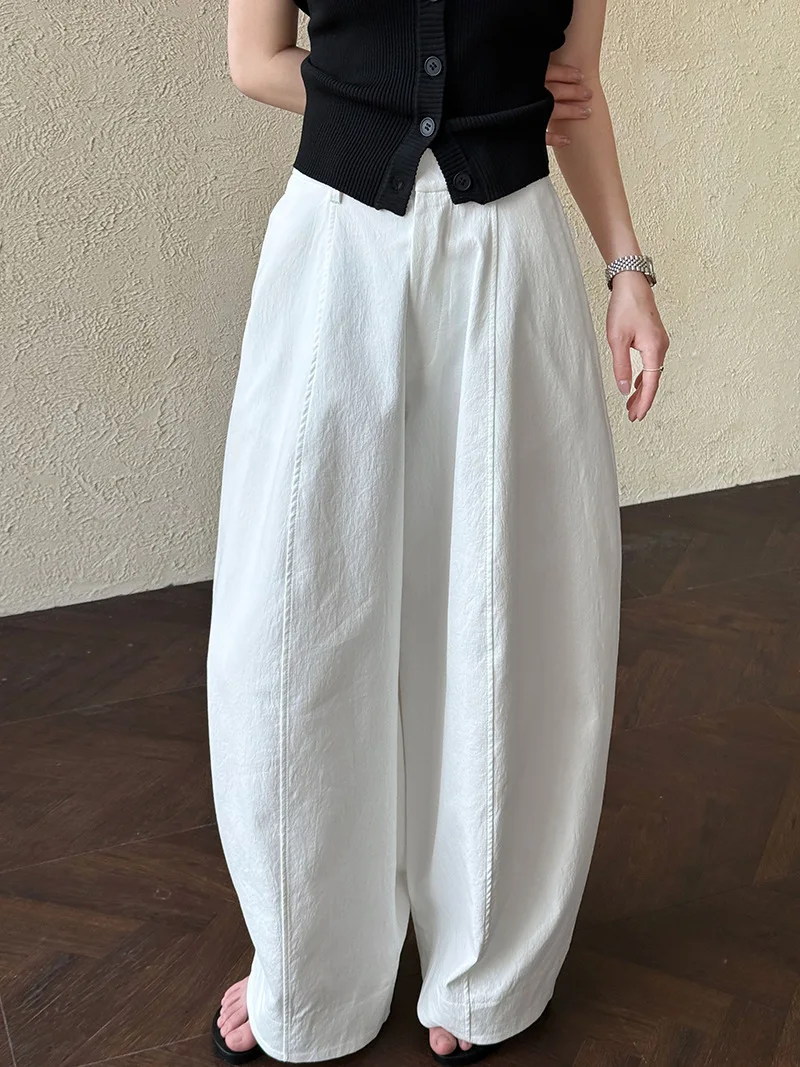 [LANMREM] American Style Vintage Wide Leg Pants For Women High Waist Solid Color Minimalism Casual Trousers 26Z1707