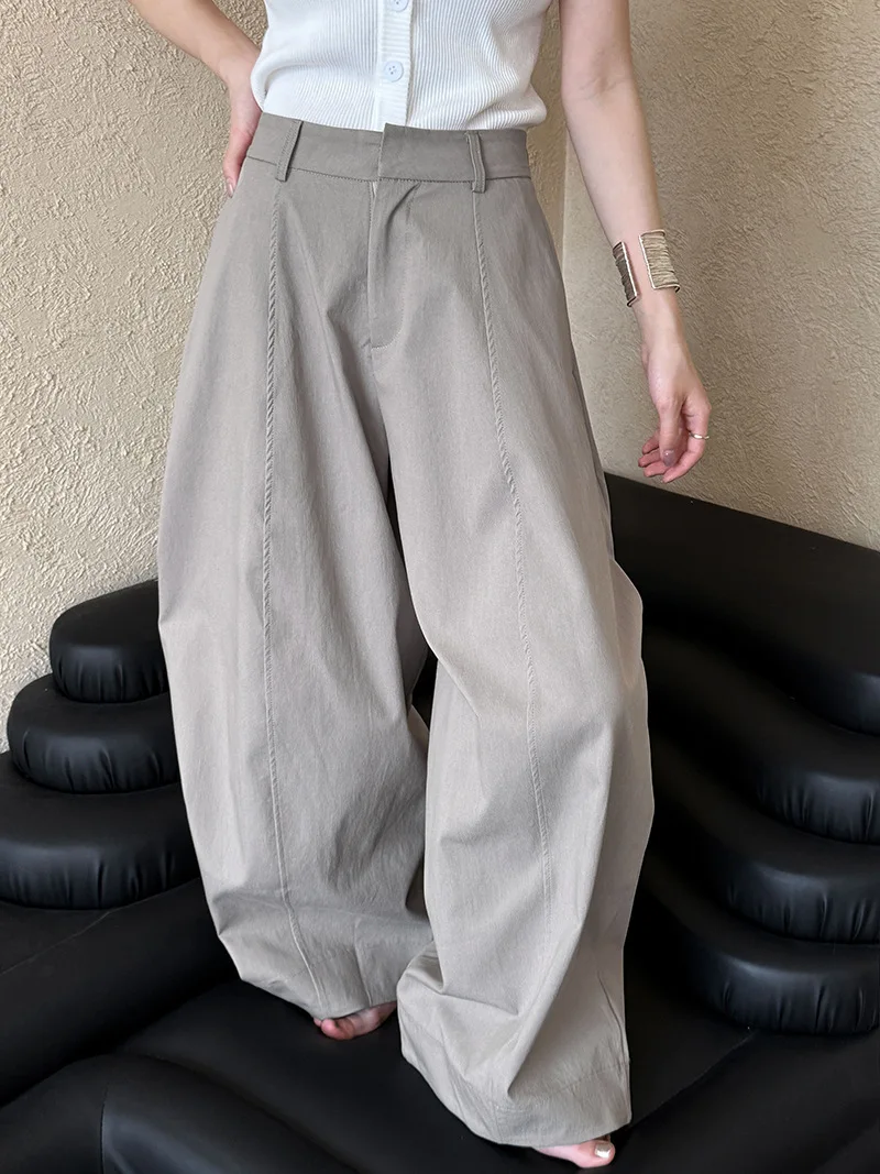 [LANMREM] American Style Vintage Wide Leg Pants For Women High Waist Solid Color Minimalism Casual Trousers 26Z1707