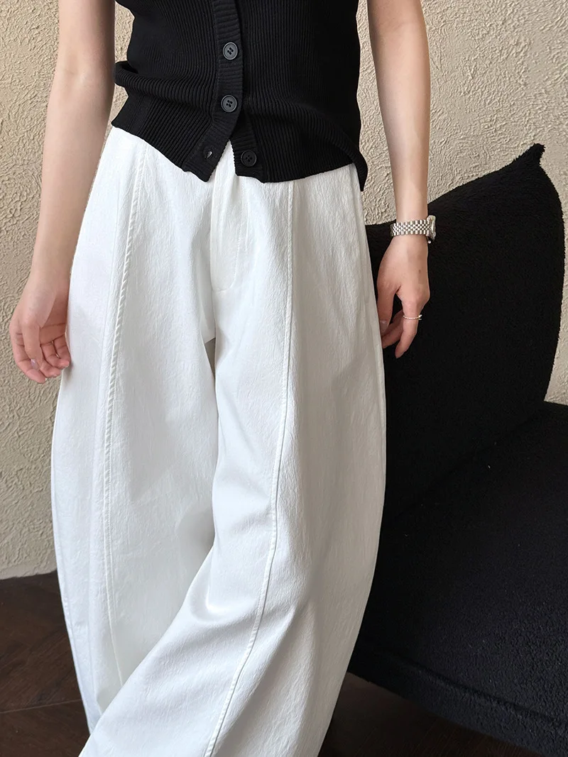 [LANMREM] American Style Vintage Wide Leg Pants For Women High Waist Solid Color Minimalism Casual Trousers 26Z1707