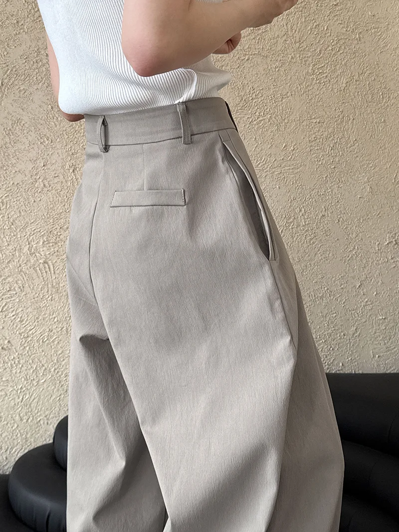 [LANMREM] American Style Vintage Wide Leg Pants For Women High Waist Solid Color Minimalism Casual Trousers 26Z1707