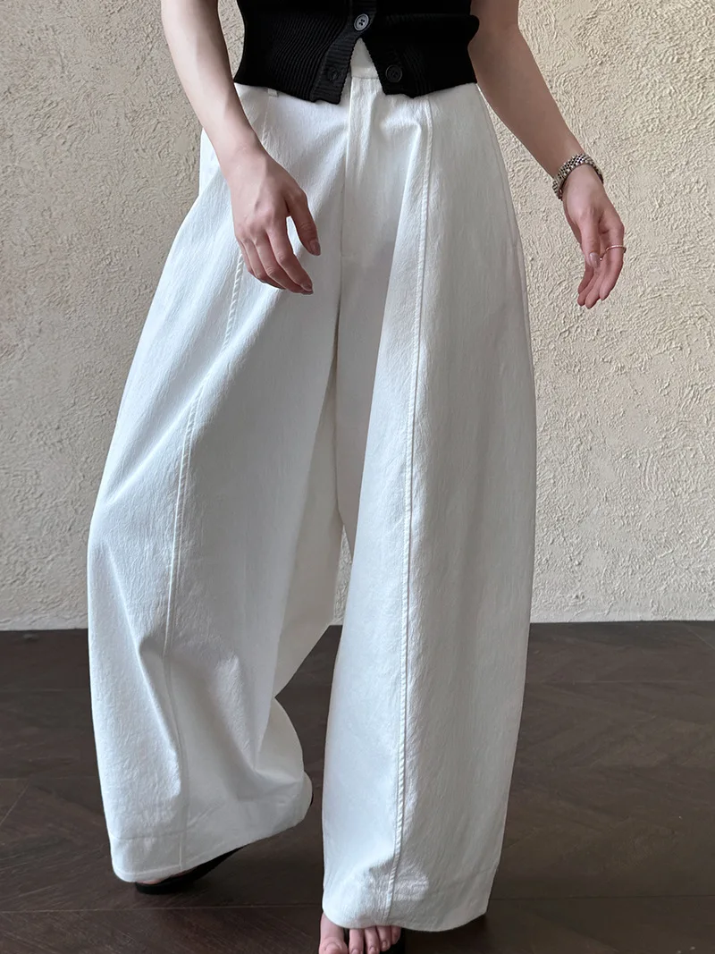 [LANMREM] American Style Vintage Wide Leg Pants For Women High Waist Solid Color Minimalism Casual Trousers 26Z1707