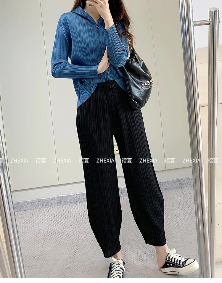 Pleated Women's Radish Pants Miyake 2025 New Summer Casual Large Size Stretch Draped Straight Wide Leg Pants Thin Comfortable