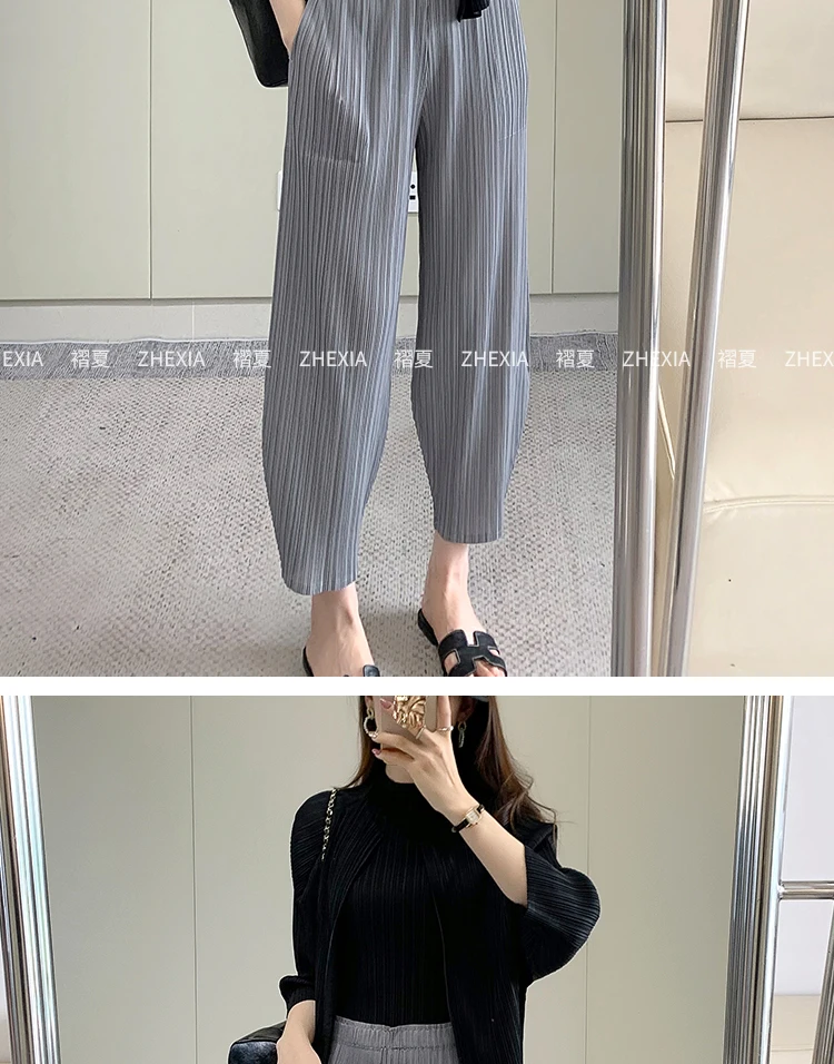 Pleated Women's Radish Pants Miyake 2025 New Summer Casual Large Size Stretch Draped Straight Wide Leg Pants Thin Comfortable