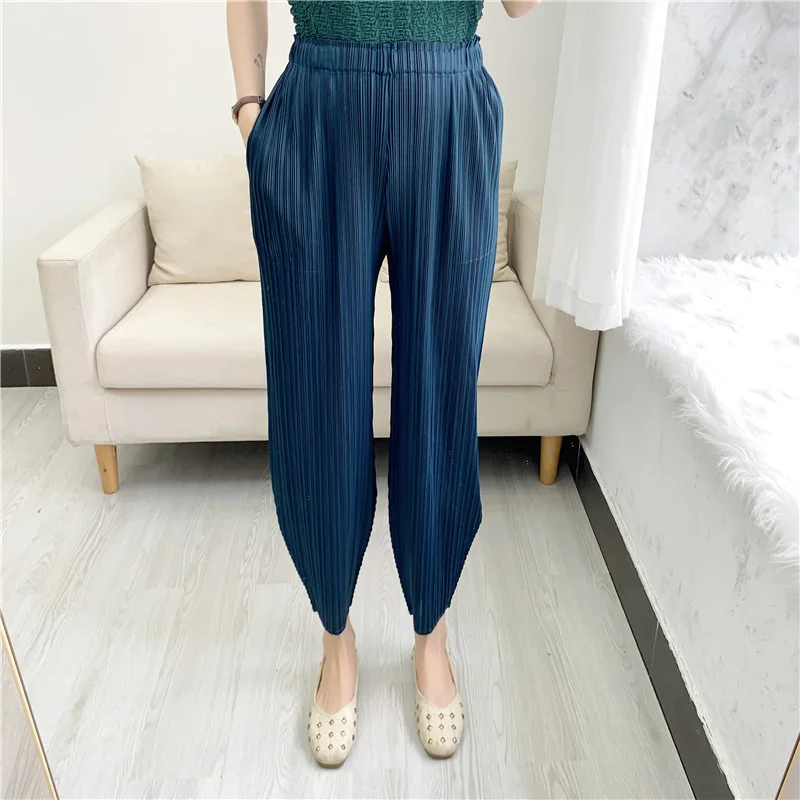 Pleated Women's Radish Pants Miyake 2025 New Summer Casual Large Size Stretch Draped Straight Wide Leg Pants Thin Comfortable