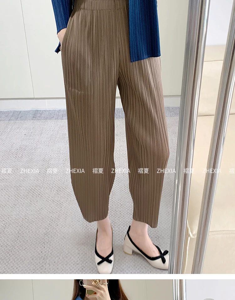 Pleated Women's Radish Pants Miyake 2025 New Summer Casual Large Size Stretch Draped Straight Wide Leg Pants Thin Comfortable