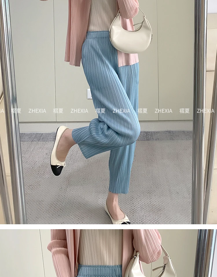 Pleated Women's Radish Pants Miyake 2025 New Summer Casual Large Size Stretch Draped Straight Wide Leg Pants Thin Comfortable