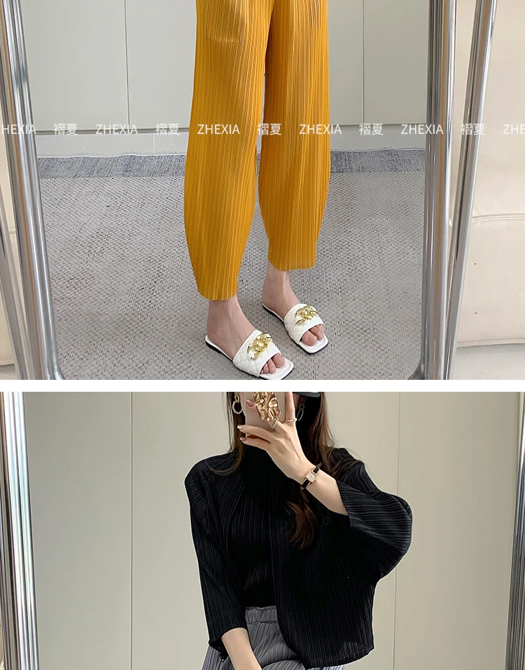Pleated Women's Radish Pants Miyake 2025 New Summer Casual Large Size Stretch Draped Straight Wide Leg Pants Thin Comfortable