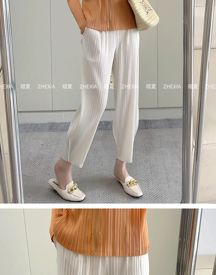 Pleated Women's Radish Pants Miyake 2025 New Summer Casual Large Size Stretch Draped Straight Wide Leg Pants Thin Comfortable