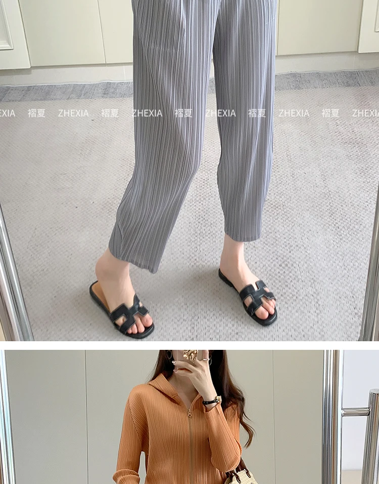 Pleated Women's Radish Pants Miyake 2025 New Summer Casual Large Size Stretch Draped Straight Wide Leg Pants Thin Comfortable