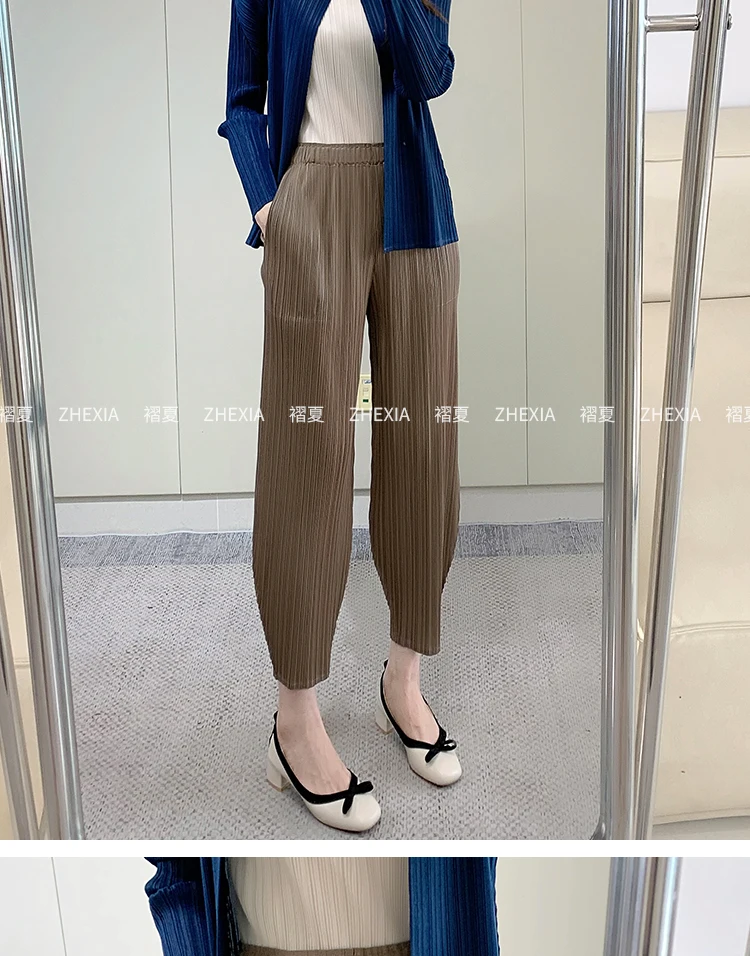 Pleated Women's Radish Pants Miyake 2025 New Summer Casual Large Size Stretch Draped Straight Wide Leg Pants Thin Comfortable