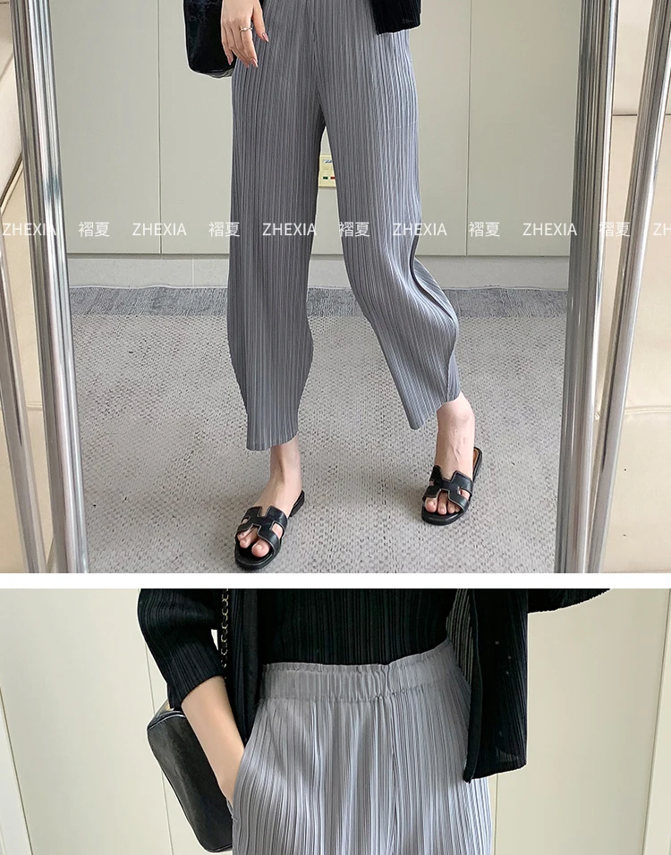 Pleated Women's Radish Pants Miyake 2025 New Summer Casual Large Size Stretch Draped Straight Wide Leg Pants Thin Comfortable