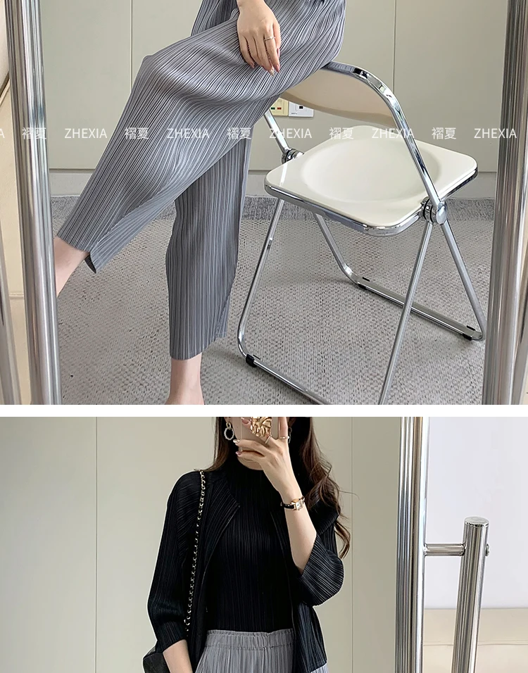 Pleated Women's Radish Pants Miyake 2025 New Summer Casual Large Size Stretch Draped Straight Wide Leg Pants Thin Comfortable