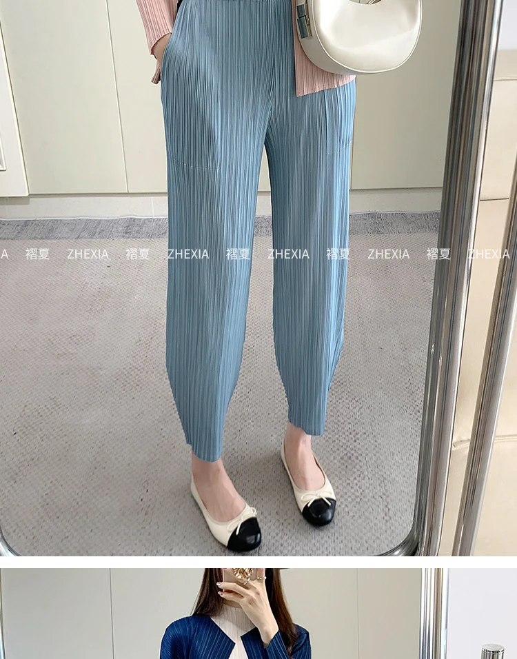 Pleated Women's Radish Pants Miyake 2025 New Summer Casual Large Size Stretch Draped Straight Wide Leg Pants Thin Comfortable
