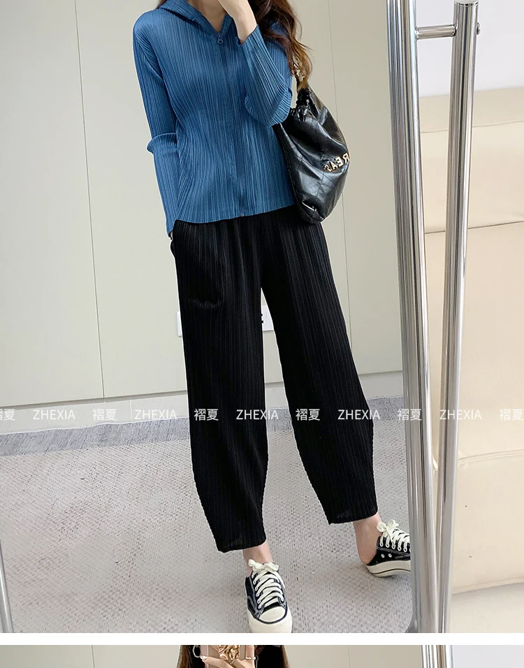 Pleated Women's Radish Pants Miyake 2025 New Summer Casual Large Size Stretch Draped Straight Wide Leg Pants Thin Comfortable