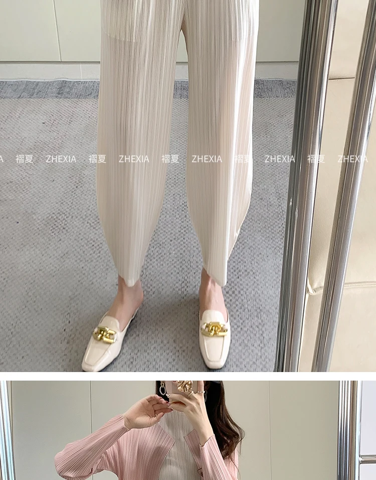 Pleated Women's Radish Pants Miyake 2025 New Summer Casual Large Size Stretch Draped Straight Wide Leg Pants Thin Comfortable
