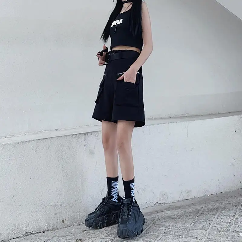 New Fashion Black Pants Women 2025 Detachable Casual Korean Cargo Wide Leg Pant Woman