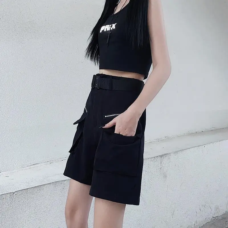 New Fashion Black Pants Women 2025 Detachable Casual Korean Cargo Wide Leg Pant Woman