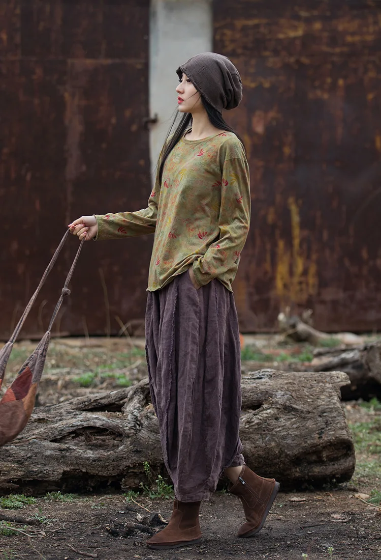 Johnature Women Vintage Ramie Wide Leg Pants Solid Color Elastic Waist Trouser 2025 New Spring Patchwork Women Pants